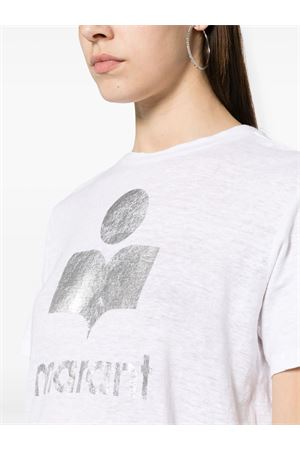 T-shirt in lino tinta unita con logo MARANT ÉTOILE | TS0001FBA1N10E20WH